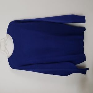 Chunky blue low back balloon sleeve sweater, long, loose crew neck, large